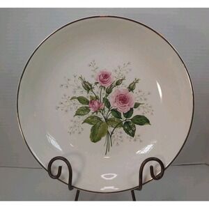 Vintage Mid Century Fairbanks Alpine Rose Coupe Serving Bowl Pink Floral 10" Dia